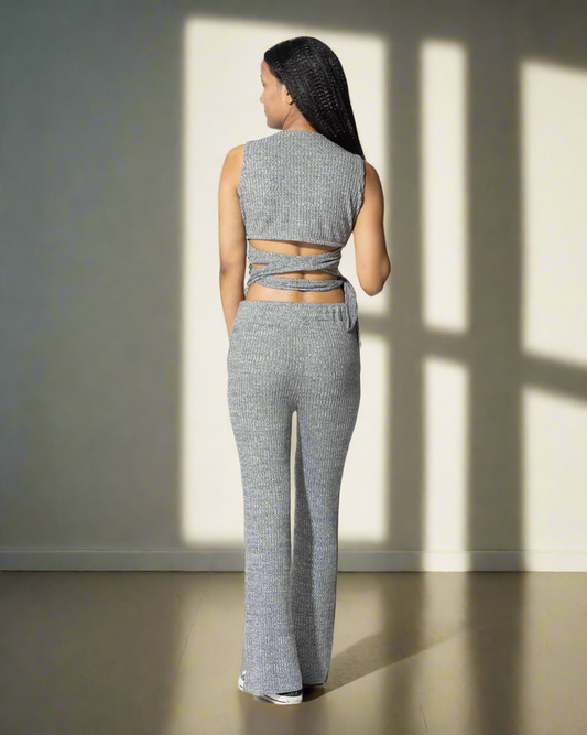 Smart ribbed Tie up co-ord Set