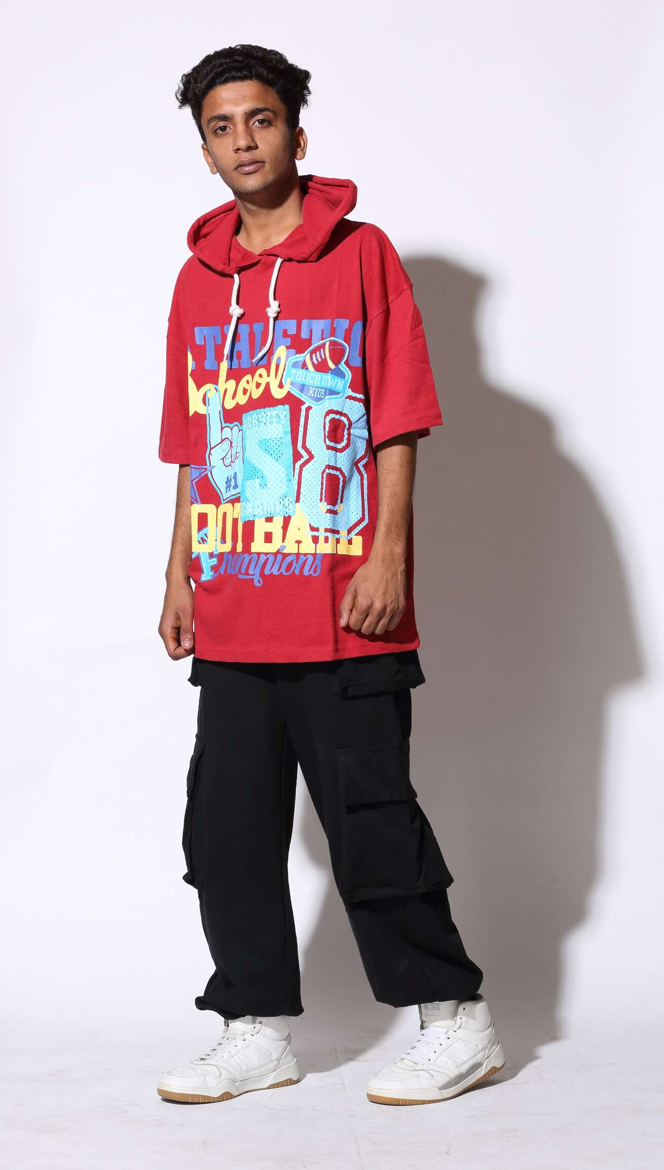 Boy red Hoodie drop shoulder  graphic T-shirt