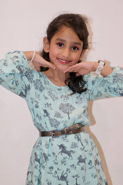 Printed girl dress with tier