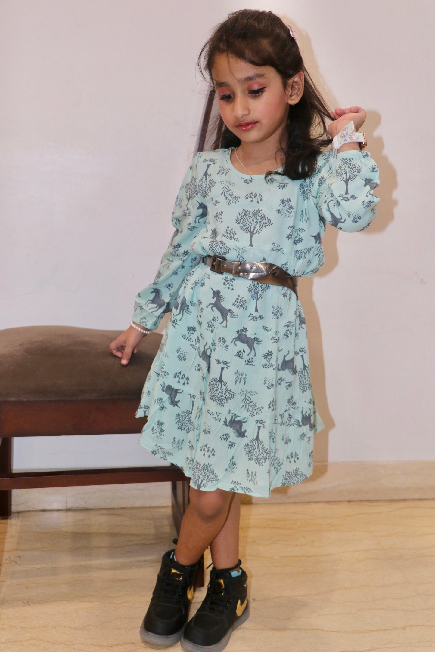 Printed girl dress with tier