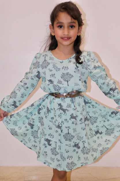 Printed girl dress with tier