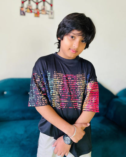 Boy drop shoulder with futuristic graphic t-shirt